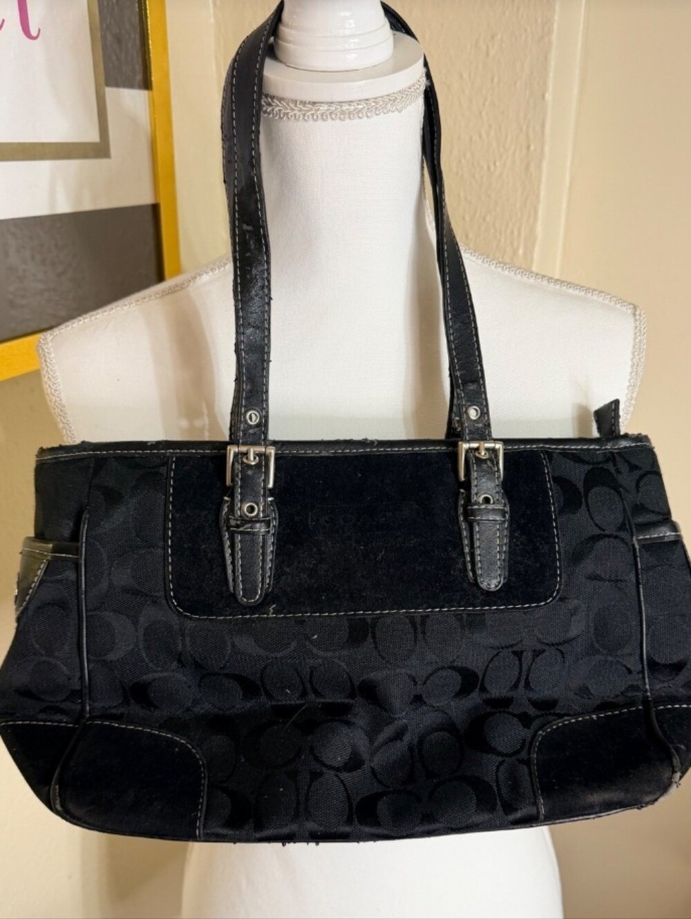 Coach Hampton Y2K Vintage  Black Signature Canvas Gallery Tote